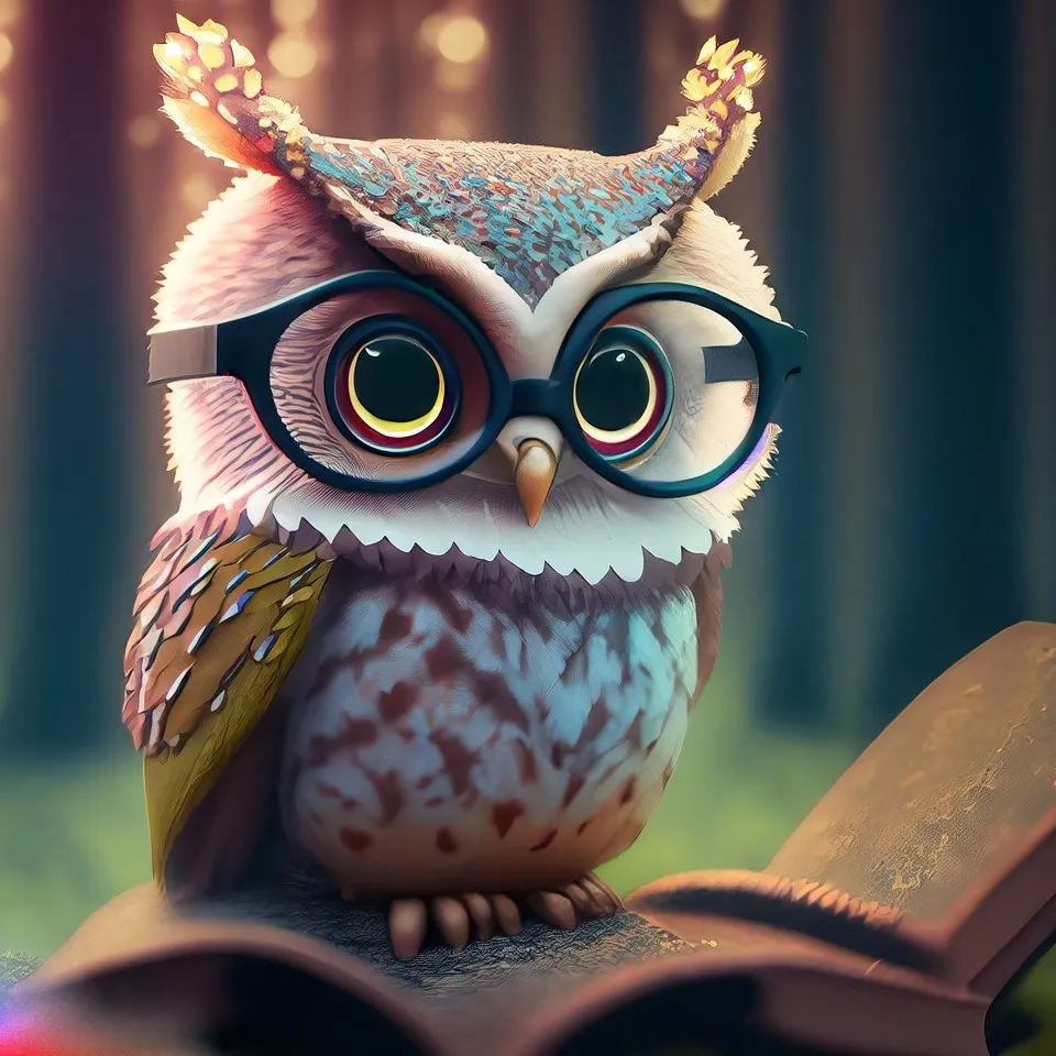 El búho de La Experiencia De Aprender, con lentes, leyendo un libro